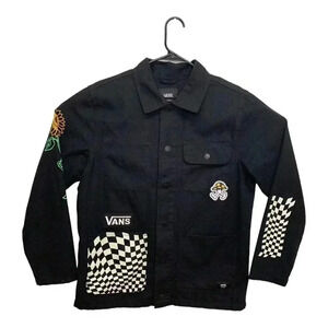 VANS Jacket Mens M Black Denim Drill Chore Coat Tyson Anderson Graphic Logo